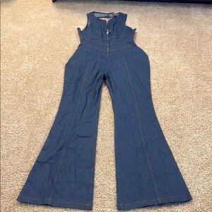 Women's Blue Heart Back Denim Jumpsuit